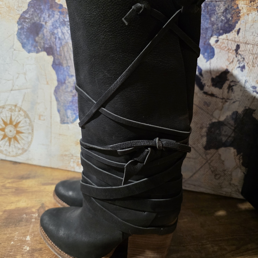 Free People Royal Rush Wrap Black Knee-High Boho Boots